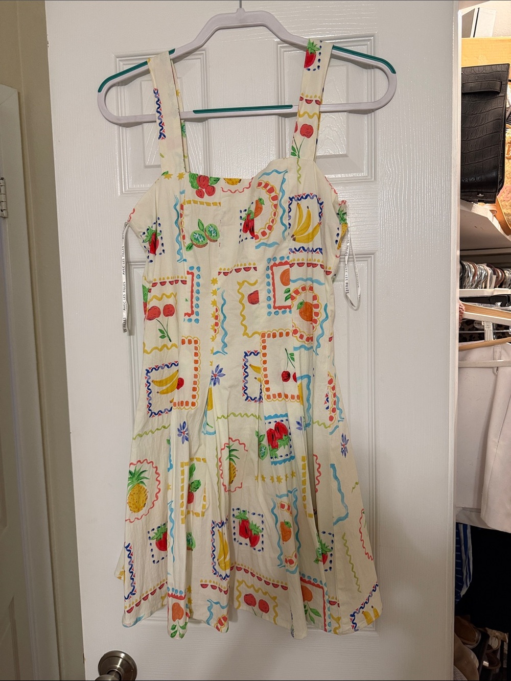 Avec Les Filles Cream Fruit-Print Sundress with Bright Multicolor Motifs